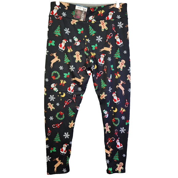 NWT NOBO Leggings JRs XXXL 21 Christmas Print High Waist Faux Fur Lined Black - Picture 2 of 10